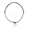 Adjustable Dyed Synthetic Turquoise with Round Plastic Imitation Pearl Cross Pendant Black Waxed Polyester Cord Necklaces for Women NJEW-JN05384-02-4