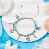 Feather & Turtle & Shell Shape Alloy Charm Bracelet BJEW-TA00389-02-2