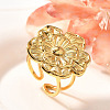 Flower 201 Stainless Steel Open Cuff Ring for Women RJEW-A053-02H-G-1