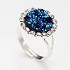 Adjustable Druzy Round Resin Silver Color Plated Brass Finger Rings RJEW-JR00138-02-1