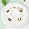 Rectangle Brass Abalone Shell Link Bracelets KK-D301-02G-1