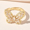 Adjustable Brass Butterfly Finger Rings with Clear Cubic Zirconia CU-CBA7E55-18G-01-2