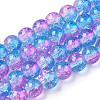 Two-Tone Crackle Baking Paint Transparent Glass Beads Strands X-CCG-T004-8mm-03-1