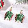 Glass Seed Beaded Christmas Tree Dangle Earrings EJEW-MZ00636-1