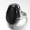 Adjustable Oval Brass Gemstone Wide Band Rings RJEW-L062-03-3