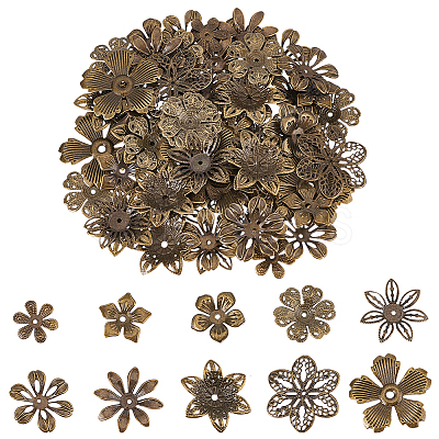 200Pcs 10 Style Iron Bead Caps IFIN-PH0005-15AB-1