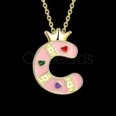 Fashion Tin Alloy Enamel Initial Pendant Necklaces NJEW-BB20985-C-1