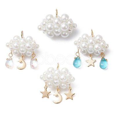 4Pcs Pearlized Glass Pearl Beads Pendants PALLOY-MZ01101-1