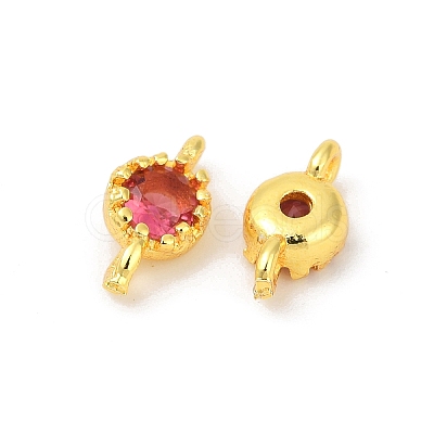 Brass Cubic Zirconia Flat Round Connector Charms KK-H204-02G-05-1