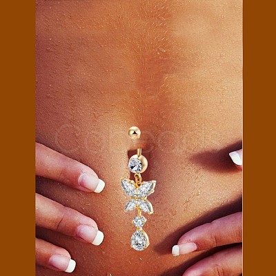 Brass Cubic Zirconia Navel Ring AJEW-EE0004-17-1
