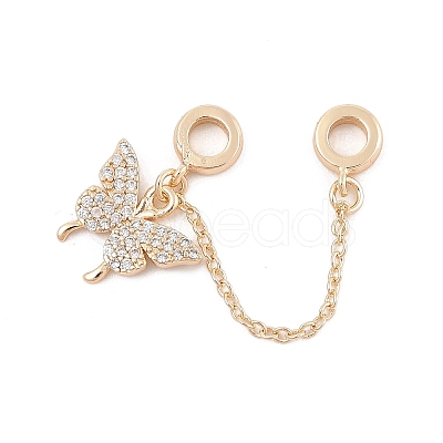 Rack Plating Butterfly Brass Clear Cubic Zirconia European Safety Chains KK-F879-19G-1