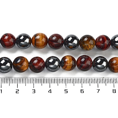 Natural Tiger Iron & Synthetic Hematite Beads Strands G-H1581-10mm-1