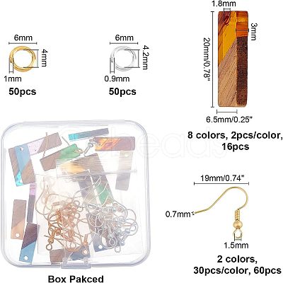 DIY 8 Pairs Rectangle Resin & Walnut Wood Earring Makings DIY-FH0001-87-1