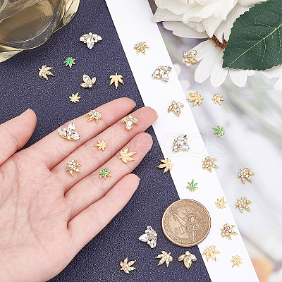 7-style Custom Maple Leaf Alloy Rhinestone Nail Art Studs Cabochons MRMJ-WH0072-74-1
