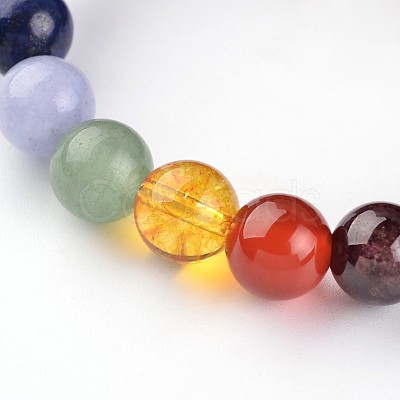 Chakra Natural Dyed & Heated Black Agate Beaded Stretch Bracelets BJEW-JB02225-02-1