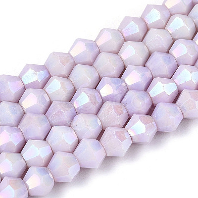 Anti-Tarnish Electroplate Bicone Glass Beads Strands X-EGLA-T021-4mm-16-01-1