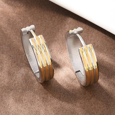 Two Tone 304 Stainless Steel Stripe Hoop Earrings EJEW-L307-03GP-1