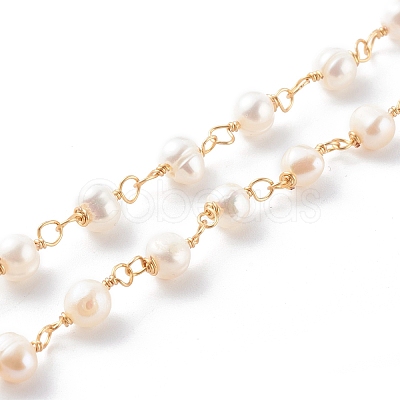 1 Strand Handmade Cultured Freshwater Pearl Beaded Chains AJEW-SZ0002-07-1