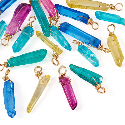 20Pcs Copper Wire Wrapped Natural Dyed Quartz Pendants PALLOY-TAC0247-1