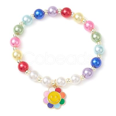 Acrylic Pearl Round Beaded Stretch Bracelets BJEW-JB11424-1