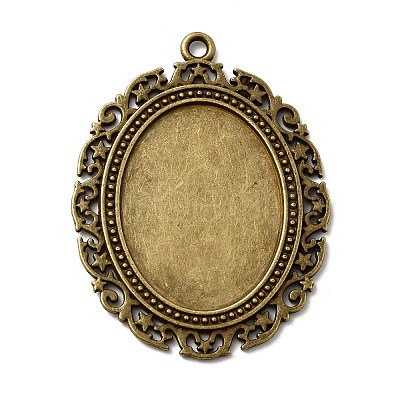Tibetan Style Alloy Oval Big Pendant Cabochon Settings TIBEP-553-AB-FF-1