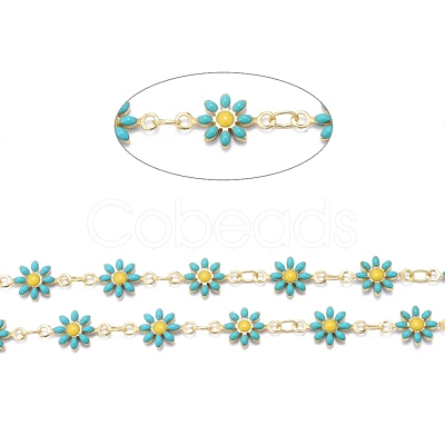 Handmade Brass Enamel Link Chains X-CHC-I035-13G-03-1