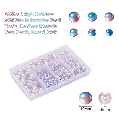 497Pcs 5 Style Rainbow ABS Plastic Imitation Pearl Beads OACR-YW0001-07F-1