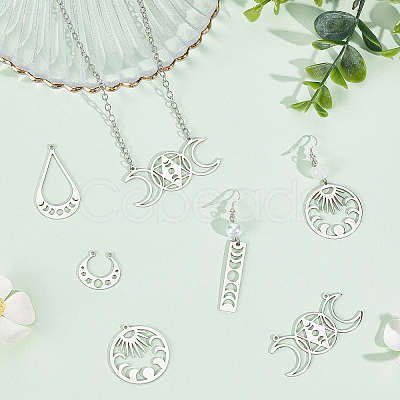 10Pcs 5 Style 201 Stainless Steel Laser Cut Pendants STAS-CN0001-23P-1