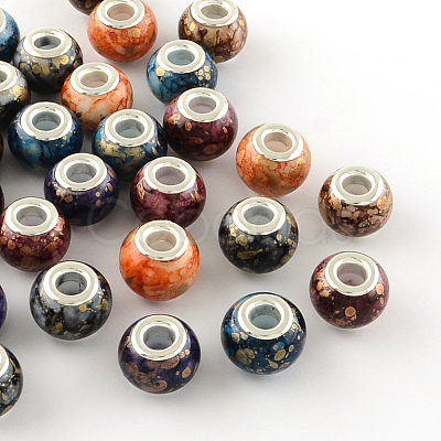 Rondelle Spray Painted Glass European Large Hole Beads X-GPDL-R017-M-1