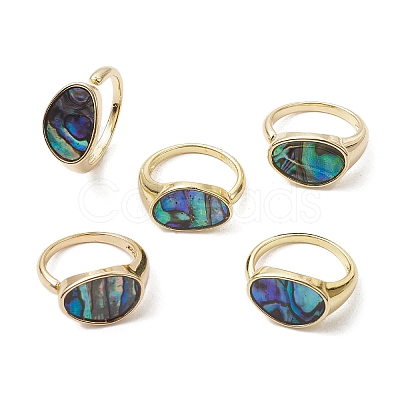 Brass with Abalone Shell Adjustable Rings RJEW-K257-53G-1