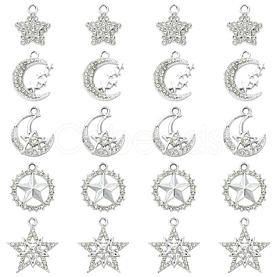 10Pcs 5 Styles Alloy Crystal Rhinestone Pendants FIND-YW0011-73-1