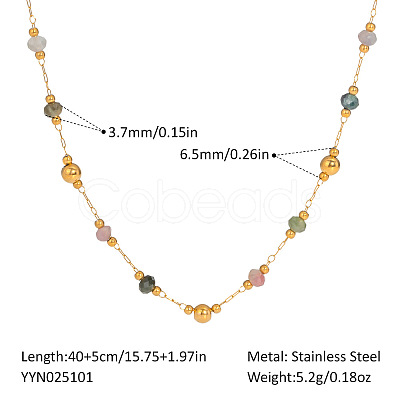 Colorful Natural Stone Faceted Rondelle & Stainless Steel Handmade Link Chain Necklaces ZX3080-3-1