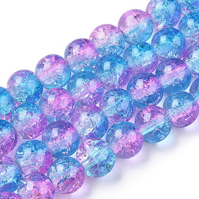 Two-Tone Crackle Baking Paint Transparent Glass Beads Strands X-CCG-T004-8mm-03-1