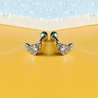 Angel Wing Heart 316L Surgical Stainless Steel Pave Cubic Zirconia Tongue Rings FS-WG901EE-02-1