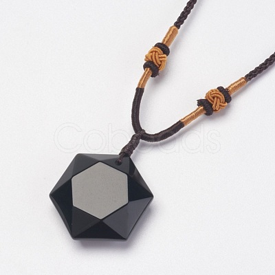 Natural Obsidian Pendant Necklaces NJEW-P157-08-1