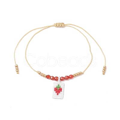 Adjustable Handmade MIYUKI Glass Seed Beads & Natural Agate Charm Bracelets BJEW-MZ00248-03-1