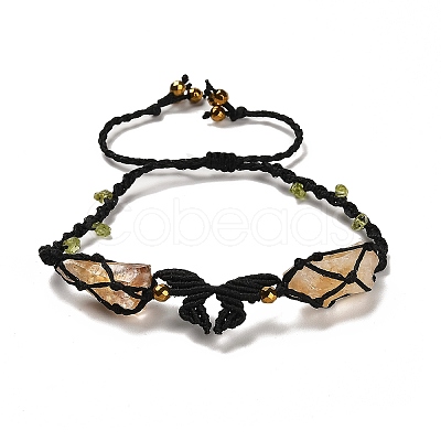 Natural Yellow Quartz & Peridot & Synthetic Hematite Nuggets Braided Bead Bracelet BJEW-B073-01C-1