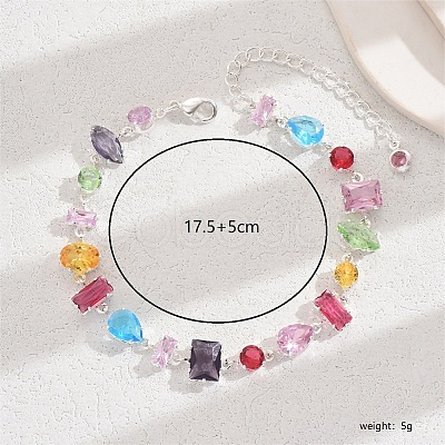 Brass Colorful Cubic Zirconia Chain Bracelets for Women LP5604-1