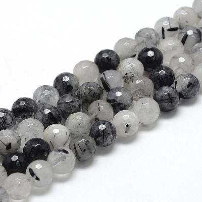 Natural Black Rutilated Quartz Beads Strands G-R447-8mm-03-1