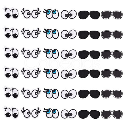 36Pcs 6 Style Eye & Glasses Computerized Embroidery Cloth Iron on Patches DIY-FG0004-72-1