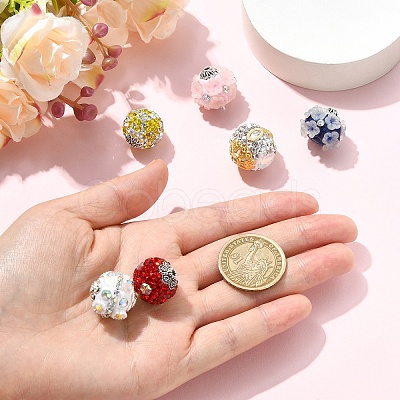 6Pcs 6 Colors Handmade Polymer Clay Rhinestone Indonesia Beads CLAY-YW0002-75-1