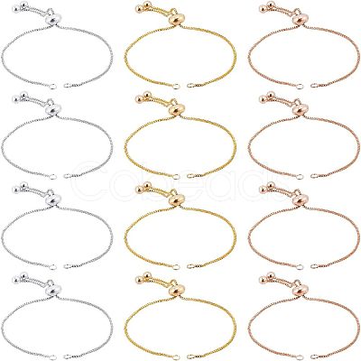 12Pcs 3 Colors Brass Box Chain Slider Bracelet Making KK-NB0001-79-1