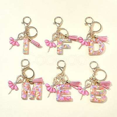 Letter A~Z Transparent Glitter Resin Pendant Keychains KEYC-FZ00024-21-1