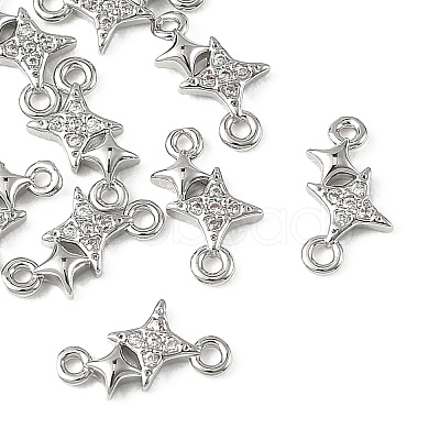 SHEGRACE Brass Micro Pave Clear Cubic Zirconia Double Star Links Connector Charms XGRQ2O669-454P-1