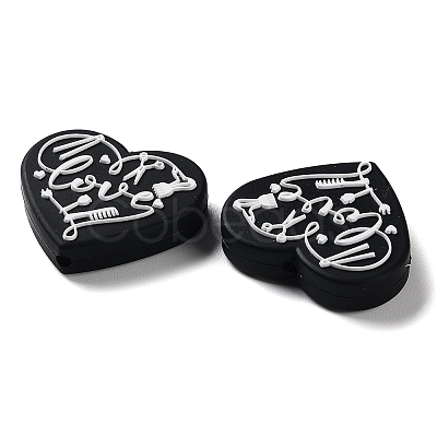 Food Grade Heart with Word Love Silicone Focal Beads SIL-NH0001-01A-1