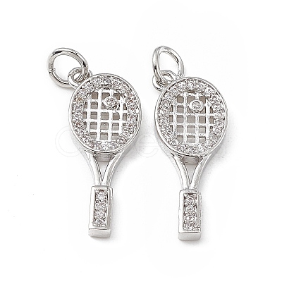 Brass Micro Pave Clear Cubic Zirconia Pendants KK-E068-VB142-1