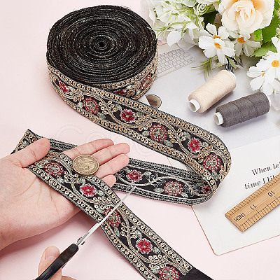 Sparkle Polyester Flower Embroidery Ribbons SRIB-WH0011-266B-1