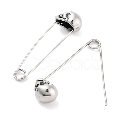 Halloween Skull 316 Surgical Stainless Steel Safety Pin Hoop Earrings for Women EJEW-Z050-29B-AS-1