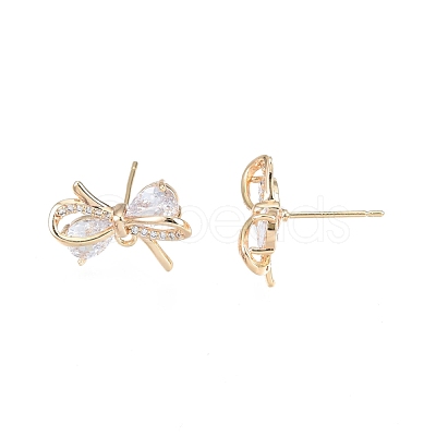 Brass Micro Pave Clear Cubic Zirconia Stud Earring Findings KK-T062-246G-1