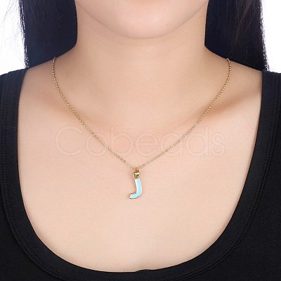 Fashion Tin Alloy Enamel Initial Pendant Necklaces NJEW-BB20973-J-1